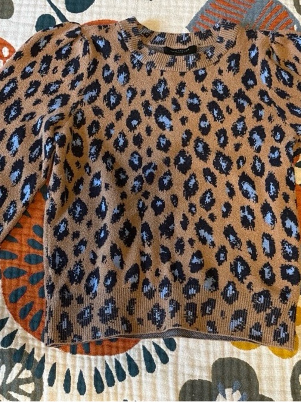 Ann Taylor Petite Leopard Print Knit Sweater in Camel and Black